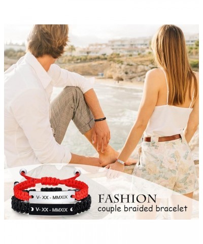 Personalized Handmade Braided Rope ID Plate Couples Bracelets for Women Men Friendship Red $11.33 Bracelets