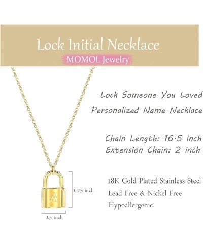 Initial Lock Necklace for Women, 18K Gold Plated Stainless steel Padlock Letter Necklace Personalized Name Neckalce for Girls...