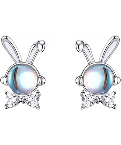 Solid 925 Sterling Silver CZ Bunny Earrings Studs for Women Teen Girls Moonstone Rabbit Studs Earrings Cute Animal Earrings H...