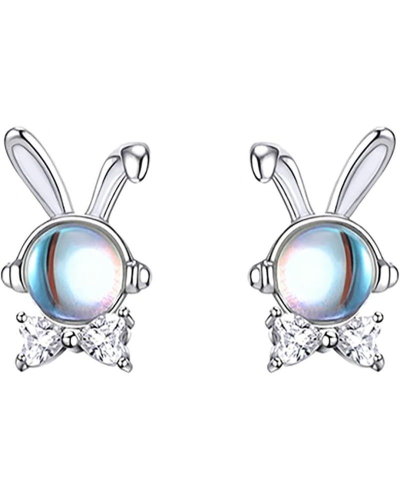 Solid 925 Sterling Silver CZ Bunny Earrings Studs for Women Teen Girls Moonstone Rabbit Studs Earrings Cute Animal Earrings H...