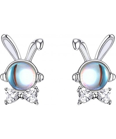 Solid 925 Sterling Silver CZ Bunny Earrings Studs for Women Teen Girls Moonstone Rabbit Studs Earrings Cute Animal Earrings H...