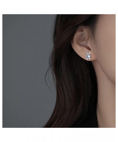 Solid 925 Sterling Silver CZ Bunny Earrings Studs for Women Teen Girls Moonstone Rabbit Studs Earrings Cute Animal Earrings H...