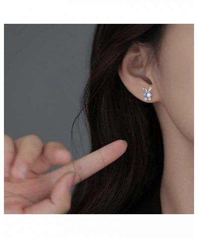 Solid 925 Sterling Silver CZ Bunny Earrings Studs for Women Teen Girls Moonstone Rabbit Studs Earrings Cute Animal Earrings H...