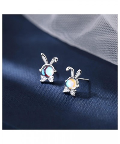 Solid 925 Sterling Silver CZ Bunny Earrings Studs for Women Teen Girls Moonstone Rabbit Studs Earrings Cute Animal Earrings H...