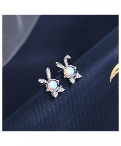 Solid 925 Sterling Silver CZ Bunny Earrings Studs for Women Teen Girls Moonstone Rabbit Studs Earrings Cute Animal Earrings H...