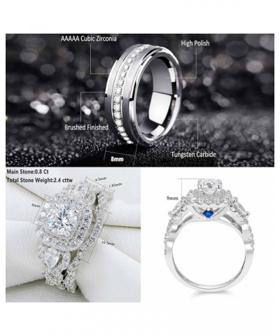 Wedding Ring Sets for Him and Her 5A Cubic Zirconia Ring Women Men Band Promise Rings for Couples Size 5-13 Men's Size 8 & Wo...