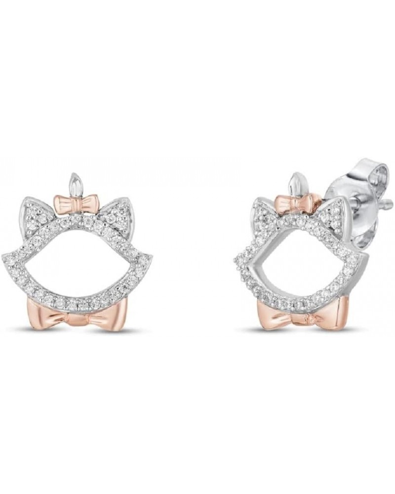 14K White Gold Plated in Silver 1.10 Ct Cubic Zirconia Treasures Aristocats Stud Earrings For Women $27.30 Earrings