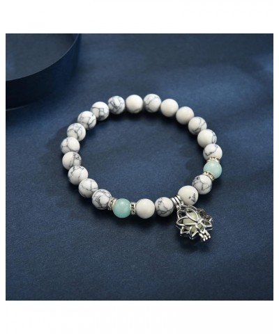 Luminous Glow in The Dark Lotus Flower Shaped Bead Stretch Bracelet for Women Girls Natural Turquoise Stone Charm Bracelet Wh...