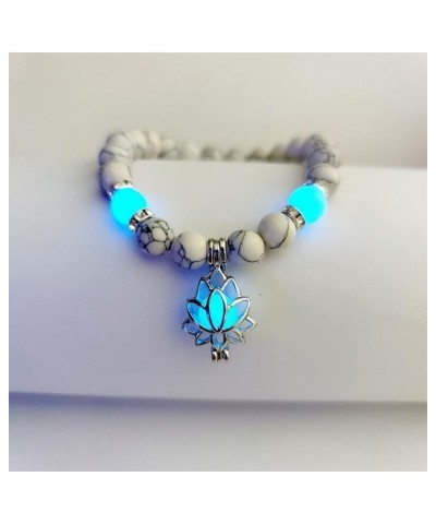 Luminous Glow in The Dark Lotus Flower Shaped Bead Stretch Bracelet for Women Girls Natural Turquoise Stone Charm Bracelet Wh...