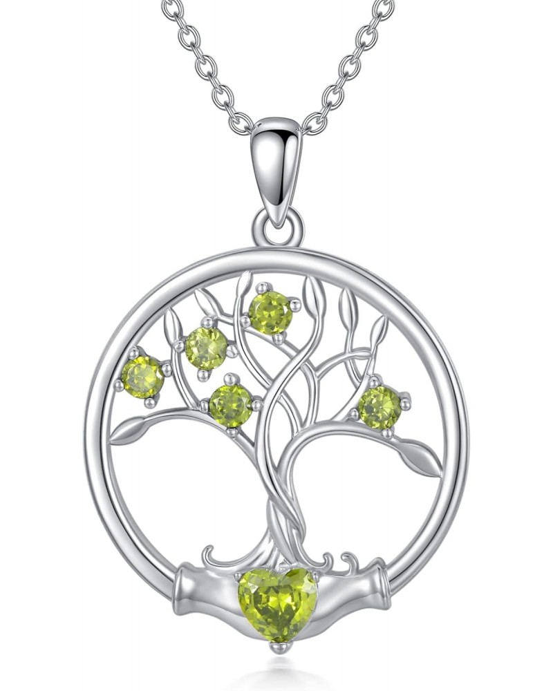 Peridot Tree of Life Necklace for Women 925 Sterling Silver Family Tree Pendant Necklace with August Birthstone Genuine Perid...