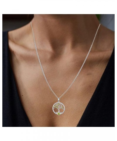 Peridot Tree of Life Necklace for Women 925 Sterling Silver Family Tree Pendant Necklace with August Birthstone Genuine Perid...