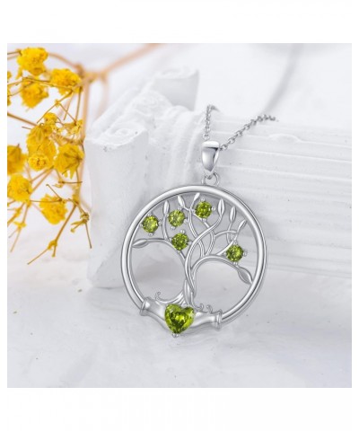 Peridot Tree of Life Necklace for Women 925 Sterling Silver Family Tree Pendant Necklace with August Birthstone Genuine Perid...