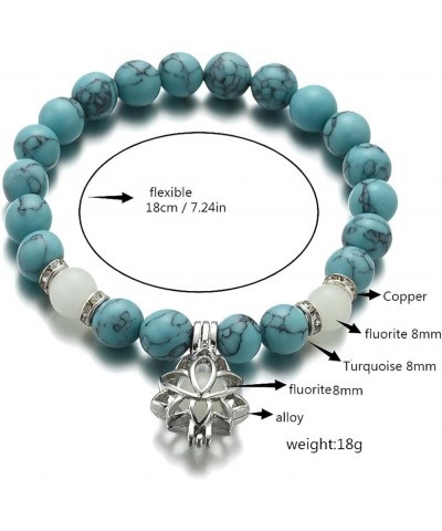 Luminous Glow in The Dark Lotus Flower Shaped Bead Stretch Bracelet for Women Girls Natural Turquoise Stone Charm Bracelet Wh...