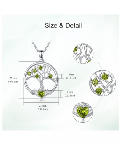 Peridot Tree of Life Necklace for Women 925 Sterling Silver Family Tree Pendant Necklace with August Birthstone Genuine Perid...