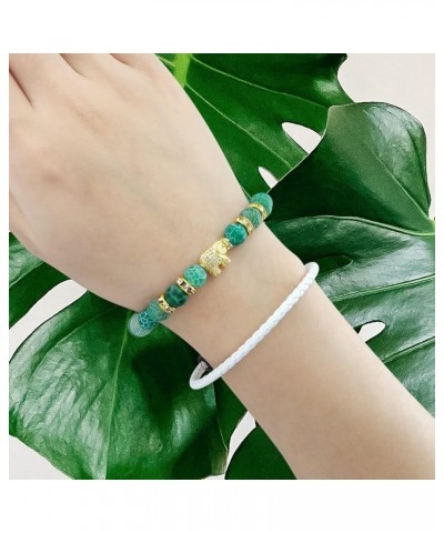 8mm Round Natural Stone CZ Gold Micro Pave Diamond Elephant Bracelet Yoga Balancing Reiki Healing Jewelry, 7.5 Green $8.09 Br...