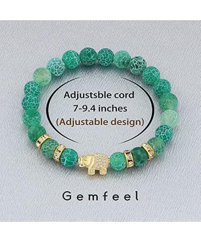 8mm Round Natural Stone CZ Gold Micro Pave Diamond Elephant Bracelet Yoga Balancing Reiki Healing Jewelry, 7.5 Green $8.09 Br...