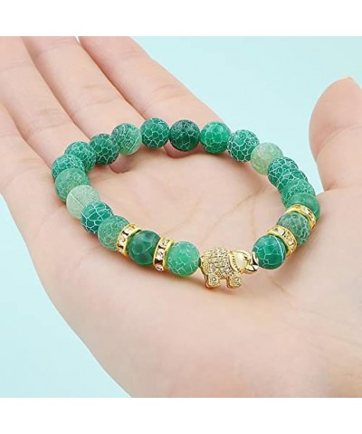 8mm Round Natural Stone CZ Gold Micro Pave Diamond Elephant Bracelet Yoga Balancing Reiki Healing Jewelry, 7.5 Green $8.09 Br...