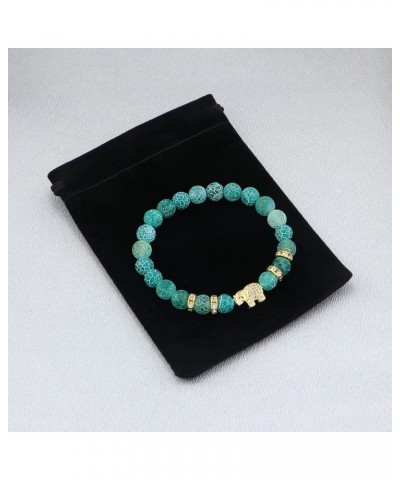 8mm Round Natural Stone CZ Gold Micro Pave Diamond Elephant Bracelet Yoga Balancing Reiki Healing Jewelry, 7.5 Green $8.09 Br...