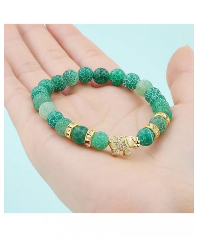 8mm Round Natural Stone CZ Gold Micro Pave Diamond Elephant Bracelet Yoga Balancing Reiki Healing Jewelry, 7.5 Green $8.09 Br...