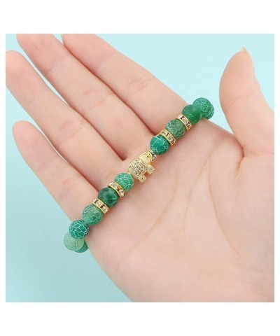 8mm Round Natural Stone CZ Gold Micro Pave Diamond Elephant Bracelet Yoga Balancing Reiki Healing Jewelry, 7.5 Green $8.09 Br...