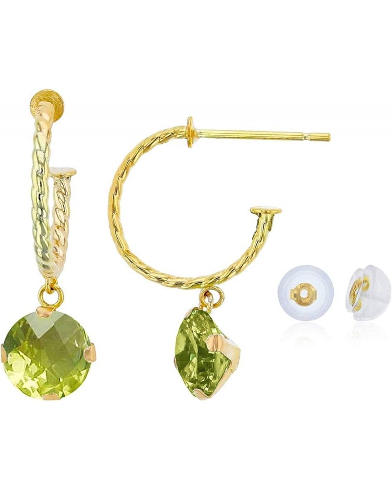 14K Yellow Gold 12mm Rope Half-Hoop with 6mm Round Gemstone Martini Drop Earring with Silicone Back green-quartz $49.58 Earrings