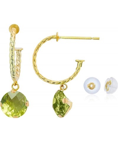 14K Yellow Gold 12mm Rope Half-Hoop with 6mm Round Gemstone Martini Drop Earring with Silicone Back green-quartz $49.58 Earrings