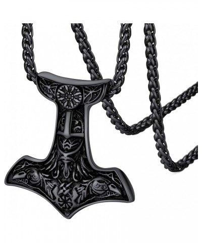 Viking Thor's Hammer Talisman Necklace for Men, Vintage Norse Mjolnir Amulet Pendant with Sturdy Wheat Chain, Stainless Steel...