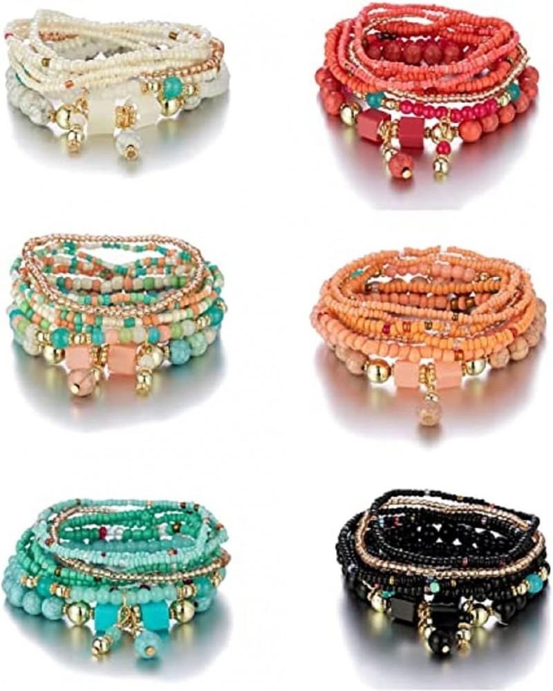 6 Sets Bohemian Stackable Bead Bracelets Multilayered Stretch Bracelet Multicolor Jewelry Sets Boho Pendant Charm Bangles Bra...