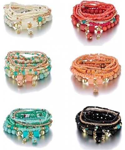 6 Sets Bohemian Stackable Bead Bracelets Multilayered Stretch Bracelet Multicolor Jewelry Sets Boho Pendant Charm Bangles Bra...