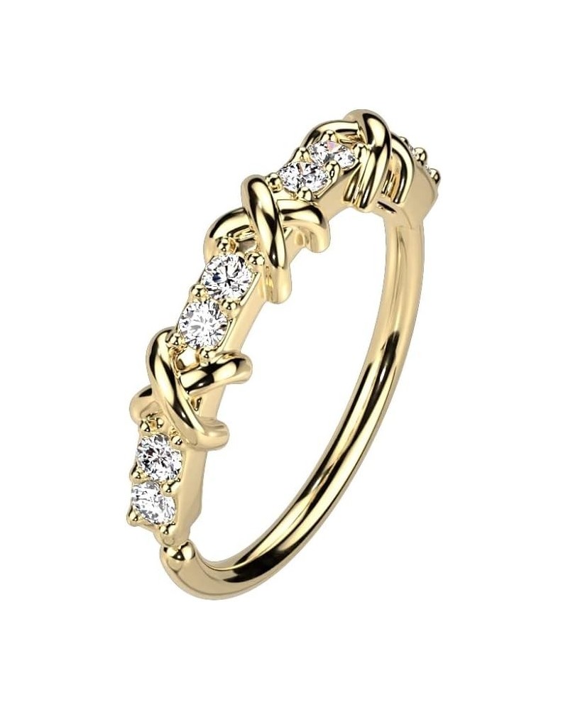 20GA Alternating CZ Crystal and Criss Cross Bendable Hoop Ring Gold Tone $8.89 Body Jewelry