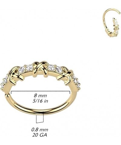 20GA Alternating CZ Crystal and Criss Cross Bendable Hoop Ring Gold Tone $8.89 Body Jewelry