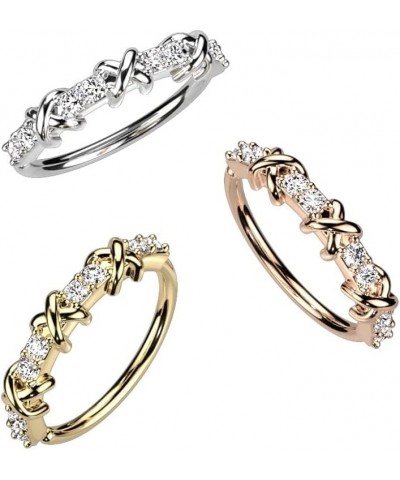 20GA Alternating CZ Crystal and Criss Cross Bendable Hoop Ring Gold Tone $8.89 Body Jewelry