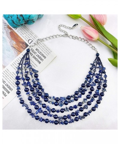 Layered Strands Turquoise Statement Chunky Necklace for Women Gifts Blue Stone $10.59 Necklaces