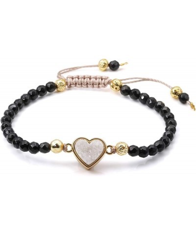 Womens Girls 4mm Beads Chakra Healing Crystal Bracelet Gold Lava Rock Stone Adjustable Bracelets With Heart Shape Druzy Charm...