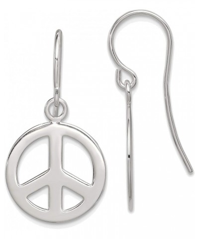 Solid Sterling Silver Polished Peace Sign Dangle Earrings $14.88 Earrings