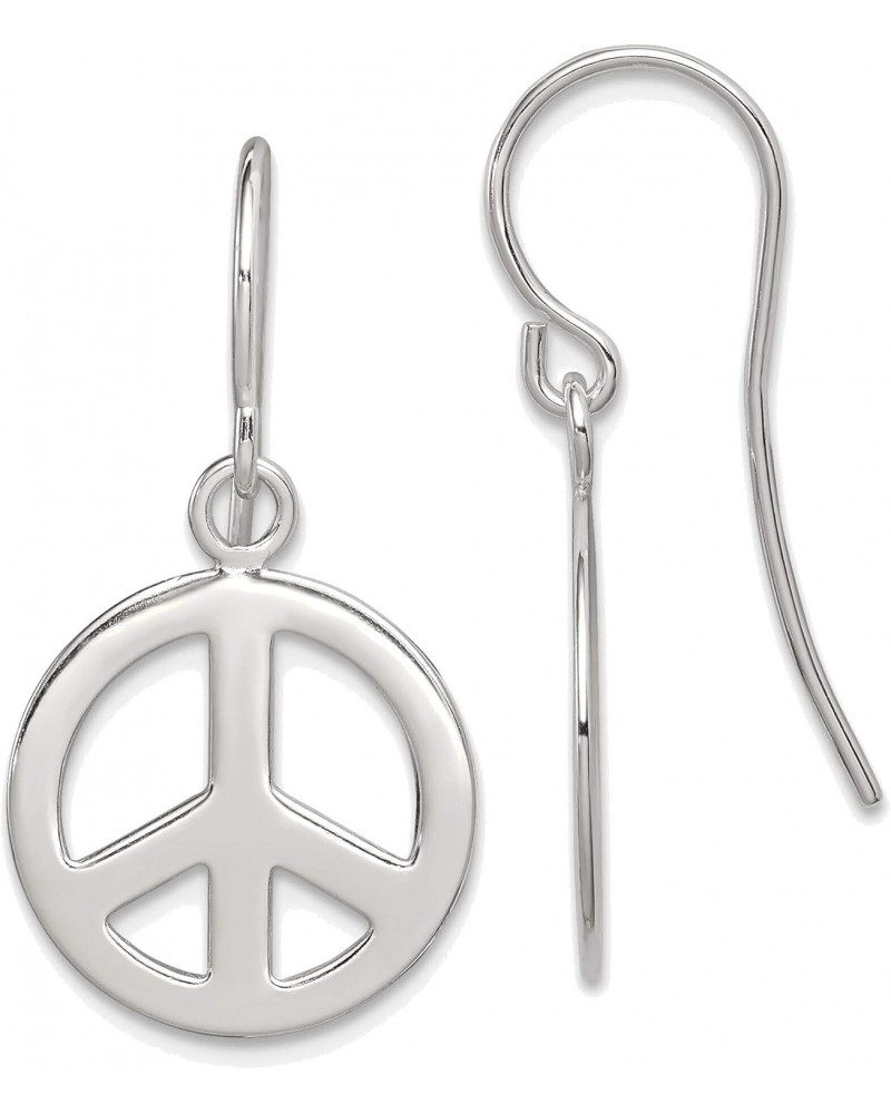 Solid Sterling Silver Polished Peace Sign Dangle Earrings $14.88 Earrings