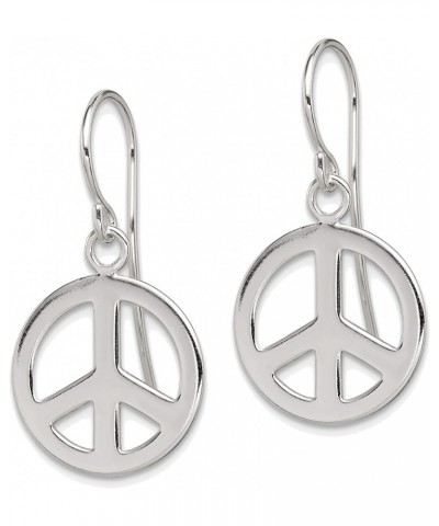 Solid Sterling Silver Polished Peace Sign Dangle Earrings $14.88 Earrings