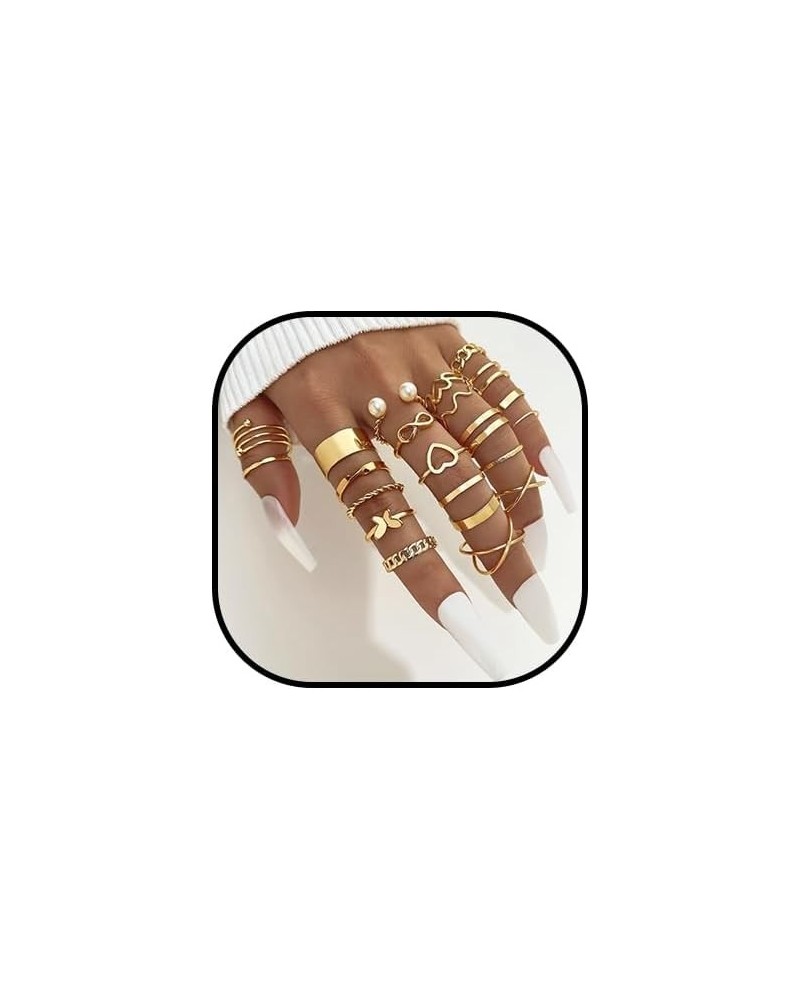 Gold Stackable Rings Set for Women 18K Gold Stacking Knuckle Ring Vintage Boho Midi Rings Chunky Twist Butterfly Snake Ring P...