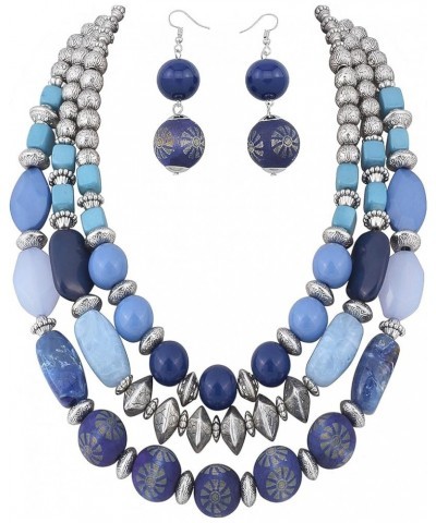 3 Layer Chunky Statement Beaded Necklace Set with Earrings Fashion Multi Layer Women Collar Necklace True Navy-set $16.74 Nec...