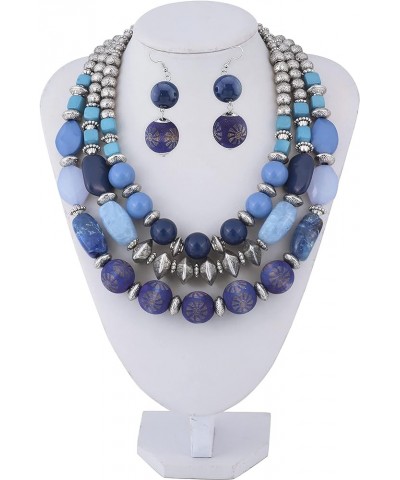 3 Layer Chunky Statement Beaded Necklace Set with Earrings Fashion Multi Layer Women Collar Necklace True Navy-set $16.74 Nec...