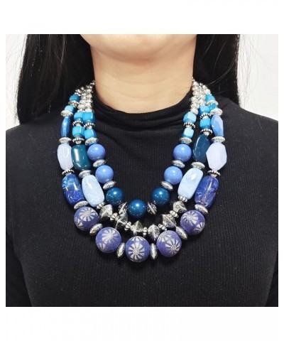 3 Layer Chunky Statement Beaded Necklace Set with Earrings Fashion Multi Layer Women Collar Necklace True Navy-set $16.74 Nec...