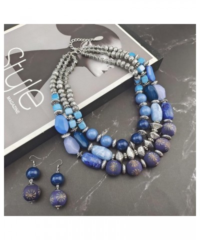 3 Layer Chunky Statement Beaded Necklace Set with Earrings Fashion Multi Layer Women Collar Necklace True Navy-set $16.74 Nec...