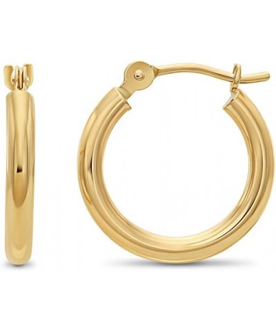 14k Yellow Gold Classic Shiny Polished Round Hoop Earrings, 2mm tube 14mm (0.55 inch) $25.85 Earrings