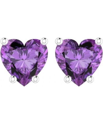 Sterling Silver Cubic Zirconia Heart Stud Earrings (5mm) |Studs Earring with Screw Back in Multiple Colors |Hypoallergenic Ea...