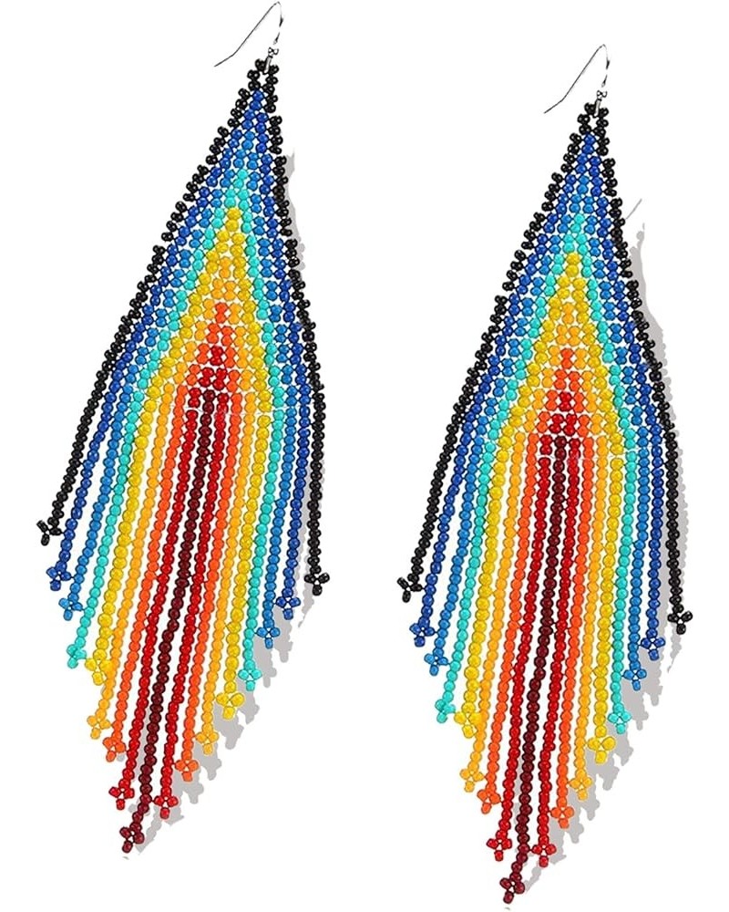 Long Beaded Tassel Earrings - Stripe Bohemian Fringe Dangle Earrings, Seed Bead Tribal Drop Earrings, Pendientes De Borla, Gi...