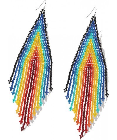 Long Beaded Tassel Earrings - Stripe Bohemian Fringe Dangle Earrings, Seed Bead Tribal Drop Earrings, Pendientes De Borla, Gi...