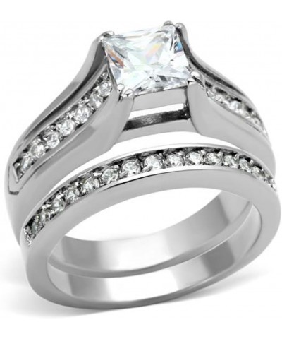 His and Her Stainless Steel 2.10 Carat Cubic Zirconia Bridal Ring Set and Men's Wedding Band Women's Size 09 Men's Size 10 $1...