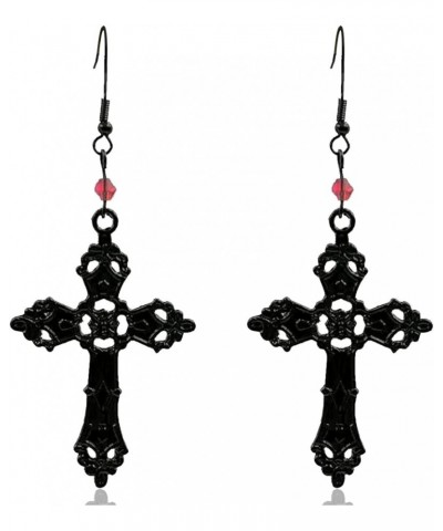 Gothic Black Earrings for Women Vintage Punk Goth Rose Cross Crow Skull Moon Cat Dangle Red Bead Earrings Goth Jewelry Gift V...