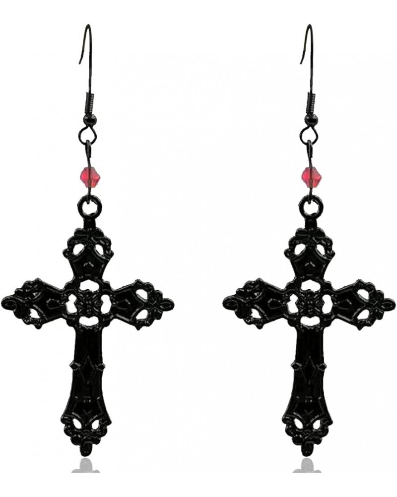 Gothic Black Earrings for Women Vintage Punk Goth Rose Cross Crow Skull Moon Cat Dangle Red Bead Earrings Goth Jewelry Gift V...