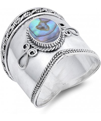 Simulated Abalone Wide Bali Ring New .925 Sterling Silver Rope Design Band Sizes 5-12 $14.44 Rings